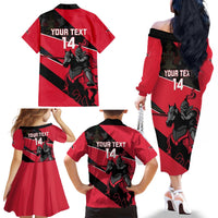 Custom Trinidad and Tobago Cricket Family Matching Off The Shoulder Long Sleeve Dress and Hawaiian Shirt Come On Trinbago Knight Riders