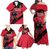 Custom Trinidad and Tobago Cricket Family Matching Off Shoulder Maxi Dress and Hawaiian Shirt Come On Trinbago Knight Riders