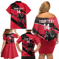 Custom Trinidad and Tobago Cricket Family Matching Off Shoulder Short Dress and Hawaiian Shirt Come On Trinbago Knight Riders