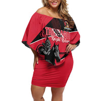 Custom Trinidad and Tobago Cricket Family Matching Off Shoulder Short Dress and Hawaiian Shirt Come On Trinbago Knight Riders