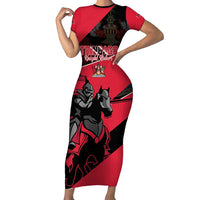 Custom Trinidad and Tobago Cricket Family Matching Short Sleeve Bodycon Dress and Hawaiian Shirt Come On Trinbago Knight Riders