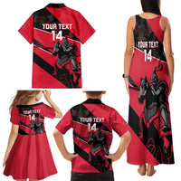 Custom Trinidad and Tobago Cricket Family Matching Tank Maxi Dress and Hawaiian Shirt Come On Trinbago Knight Riders