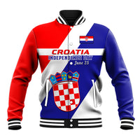 Personalised June 25 Croatia Baseball Jacket Independence Day Hrvatska Coat Of Arms 32nd Anniversary - Wonder Print Shop