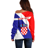 Personalised June 25 Croatia Off Shoulder Sweater Independence Day Hrvatska Coat Of Arms 32nd Anniversary - Wonder Print Shop