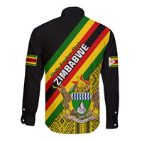 Zimbabwe Long Sleeve Button Shirt African Pattern With Flag Style - Wonder Print Shop