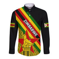 Personalised Zimbabwe Long Sleeve Button Shirt African Pattern With Flag Style - Wonder Print Shop