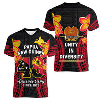Polynesian Pride Independence PNG Women V Neck T Shirt Papua New Guinea Since 1975 - Wonder Print Shop