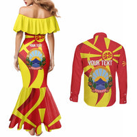 Macedonia National Day Couples Matching Mermaid Dress and Long Sleeve Button Shirt Makedonija Flag Curves Style