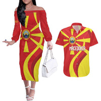 Macedonia National Day Couples Matching Off The Shoulder Long Sleeve Dress and Hawaiian Shirt Makedonija Flag Curves Style