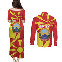 Macedonia National Day Couples Matching Puletasi and Long Sleeve Button Shirt Makedonija Flag Curves Style