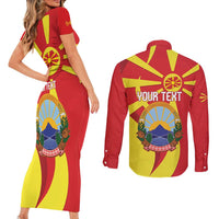 Macedonia National Day Couples Matching Short Sleeve Bodycon Dress and Long Sleeve Button Shirt Makedonija Flag Curves Style