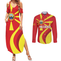 Macedonia National Day Couples Matching Summer Maxi Dress and Long Sleeve Button Shirt Makedonija Flag Curves Style