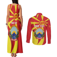 Macedonia National Day Couples Matching Tank Maxi Dress and Long Sleeve Button Shirt Makedonija Flag Curves Style