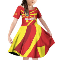Macedonia National Day Family Matching Off Shoulder Short Dress and Hawaiian Shirt Makedonija Flag Curves Style