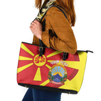 Macedonia National Day Leather Tote Bag Makedonija Flag Curves Style
