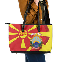 Macedonia National Day Leather Tote Bag Makedonija Flag Curves Style