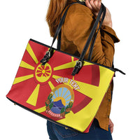 Macedonia National Day Leather Tote Bag Makedonija Flag Curves Style