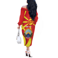 Macedonia National Day Off The Shoulder Long Sleeve Dress Makedonija Flag Curves Style