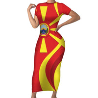 Macedonia National Day Short Sleeve Bodycon Dress Makedonija Flag Curves Style