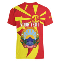 Macedonia National Day Women V-Neck T-Shirt Makedonija Flag Curves Style