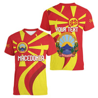 Macedonia National Day Women V-Neck T-Shirt Makedonija Flag Curves Style