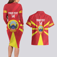 Custom Macedonia Football Couples Matching Long Sleeve Bodycon Dress and Hawaiian Shirt Risovi Napred Makedonija