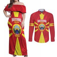 Custom Macedonia Football Couples Matching Off Shoulder Maxi Dress and Long Sleeve Button Shirt Risovi Napred Makedonija