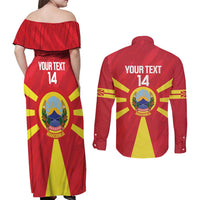 Custom Macedonia Football Couples Matching Off Shoulder Maxi Dress and Long Sleeve Button Shirt Risovi Napred Makedonija