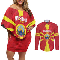 Custom Macedonia Football Couples Matching Off Shoulder Short Dress and Long Sleeve Button Shirt Risovi Napred Makedonija