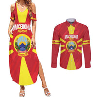 Custom Macedonia Football Couples Matching Summer Maxi Dress and Long Sleeve Button Shirt Risovi Napred Makedonija