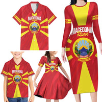 Custom Macedonia Football Family Matching Long Sleeve Bodycon Dress and Hawaiian Shirt Risovi Napred Makedonija