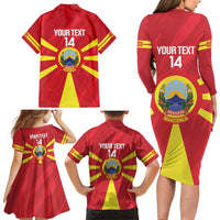 Custom Macedonia Football Family Matching Long Sleeve Bodycon Dress and Hawaiian Shirt Risovi Napred Makedonija