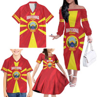 Custom Macedonia Football Family Matching Off The Shoulder Long Sleeve Dress and Hawaiian Shirt Risovi Napred Makedonija