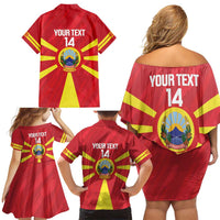 Custom Macedonia Football Family Matching Off Shoulder Short Dress and Hawaiian Shirt Risovi Napred Makedonija