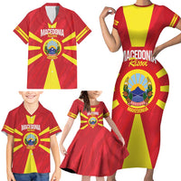 Custom Macedonia Football Family Matching Short Sleeve Bodycon Dress and Hawaiian Shirt Risovi Napred Makedonija