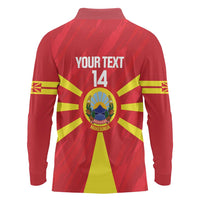 Custom Macedonia Football Long Sleeve Polo Shirt Risovi Napred Makedonija