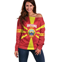 Custom Macedonia Football Off Shoulder Sweater Risovi Napred Makedonija
