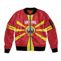 Custom Macedonia Football Sleeve Zip Bomber Jacket Risovi Napred Makedonija
