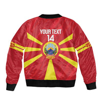 Custom Macedonia Football Sleeve Zip Bomber Jacket Risovi Napred Makedonija
