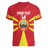 Custom Macedonia Football Women V-Neck T-Shirt Risovi Napred Makedonija