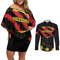 Custom Macedonia Football Couples Matching Off Shoulder Short Dress and Long Sleeve Button Shirt Go Champions Risovi