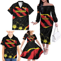Custom Macedonia Football Family Matching Off The Shoulder Long Sleeve Dress and Hawaiian Shirt Go Champions Risovi