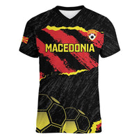 Custom Macedonia Football Women V-Neck T-Shirt Go Champions Risovi