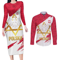 Jewish Festival Poland Couples Matching Long Sleeve Bodycon Dress and Long Sleeve Button Shirt Polska Eagle Star Of David