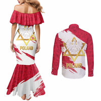 Jewish Festival Poland Couples Matching Mermaid Dress and Long Sleeve Button Shirt Polska Eagle Star Of David