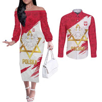 Jewish Festival Poland Couples Matching Off The Shoulder Long Sleeve Dress and Long Sleeve Button Shirt Polska Eagle Star Of David