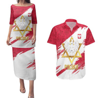 Jewish Festival Poland Couples Matching Puletasi and Hawaiian Shirt Polska Eagle Star Of David