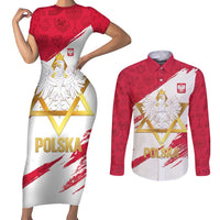 Jewish Festival Poland Couples Matching Short Sleeve Bodycon Dress and Long Sleeve Button Shirt Polska Eagle Star Of David
