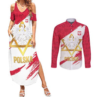 Jewish Festival Poland Couples Matching Summer Maxi Dress and Long Sleeve Button Shirt Polska Eagle Star Of David