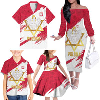 Jewish Festival Poland Family Matching Off The Shoulder Long Sleeve Dress and Hawaiian Shirt Polska Eagle Star Of David